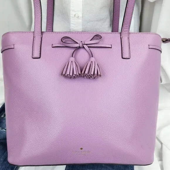 🩵Kate Spade Lavender Valerian "Hayes" Pebbled Leather Tote Purse - Picture 5 of 16